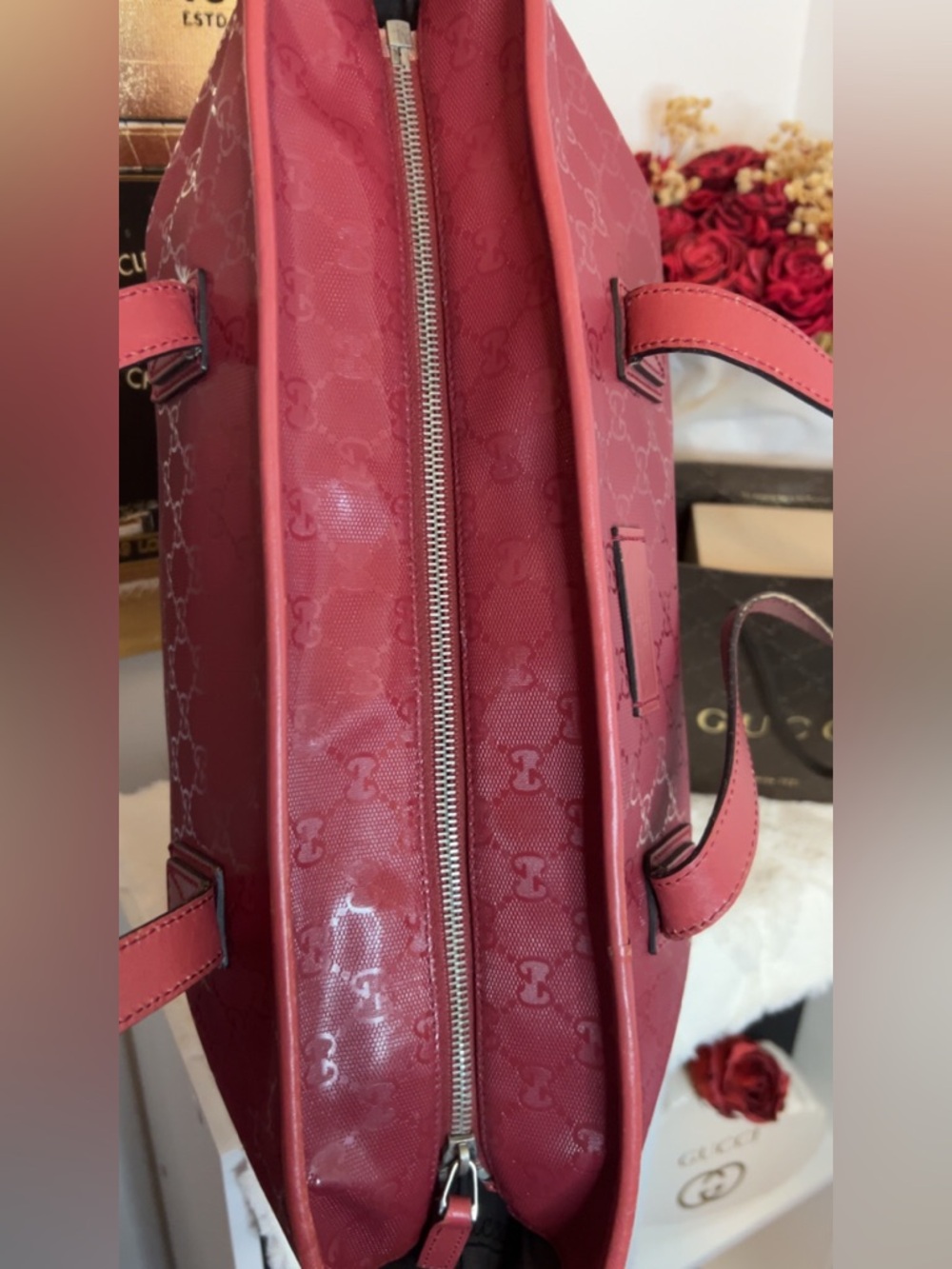 Gucci Red Imprime Monogram Tote - Picture 10 of 15